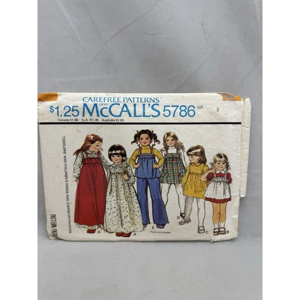 McCalls Sewing Pattern 5786 Girls 1970s Dress Jumper Pinafore Carefree 3 Vintage